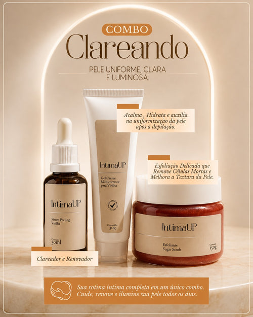 Combo Clareando IntimaUP: Sérum Peeling Virilha 30ml, Gel Creme Multicorretor 30g e Esfoliante Sugar Scrub 150g