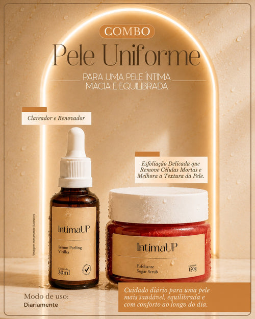 Combo Pele Uniforme IntimaUP: Sérum Peeling Virilha 30ml e Esfoliante Sugar Scrub 150g