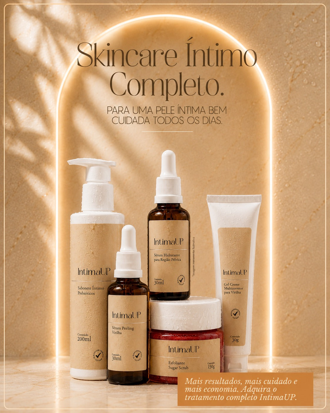 Skincare Íntimo Completo IntimaUP: Sabonete, Sérum Peeling, Sérum Hidratante, Esfoliante e Gel Creme Multicorretor